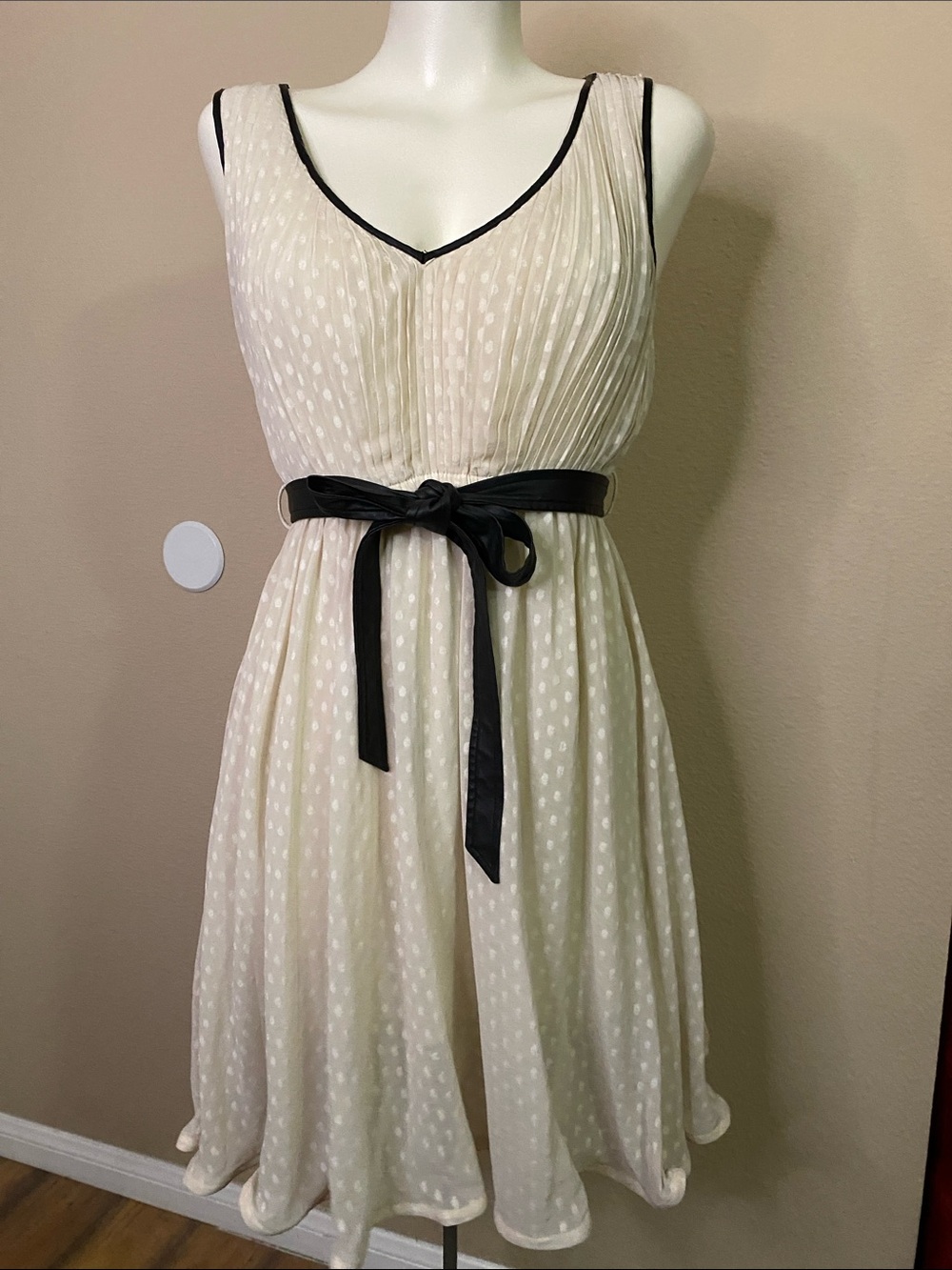 Double Zero Cream Polka-Dot rockabilly retro Dress with Black Trim 🖤☠️❤️